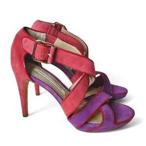 Diane von Furstenberg Suede Strappy Heels Size 6.5 Statement Party Shoe